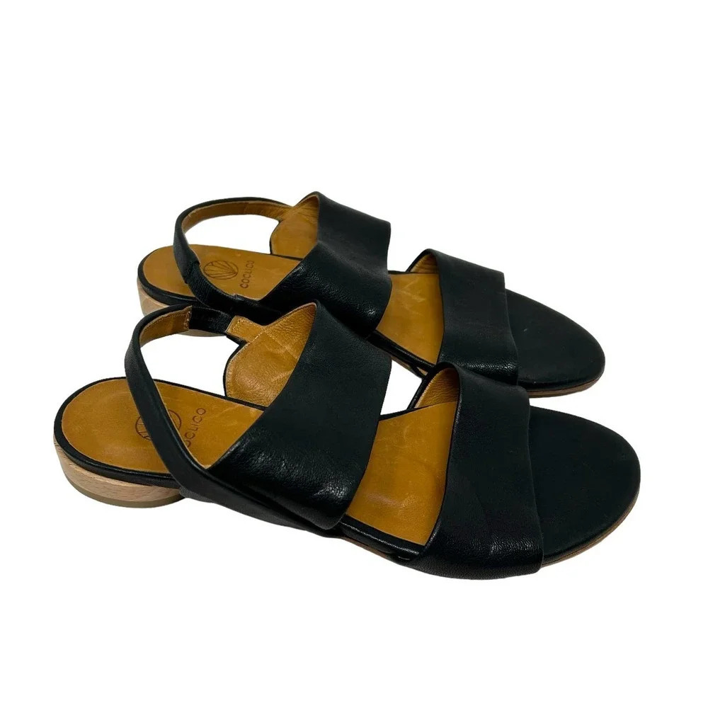 Coclico Cove Sandal in Black Leather Flats Size 36.5 US‎ 6.5